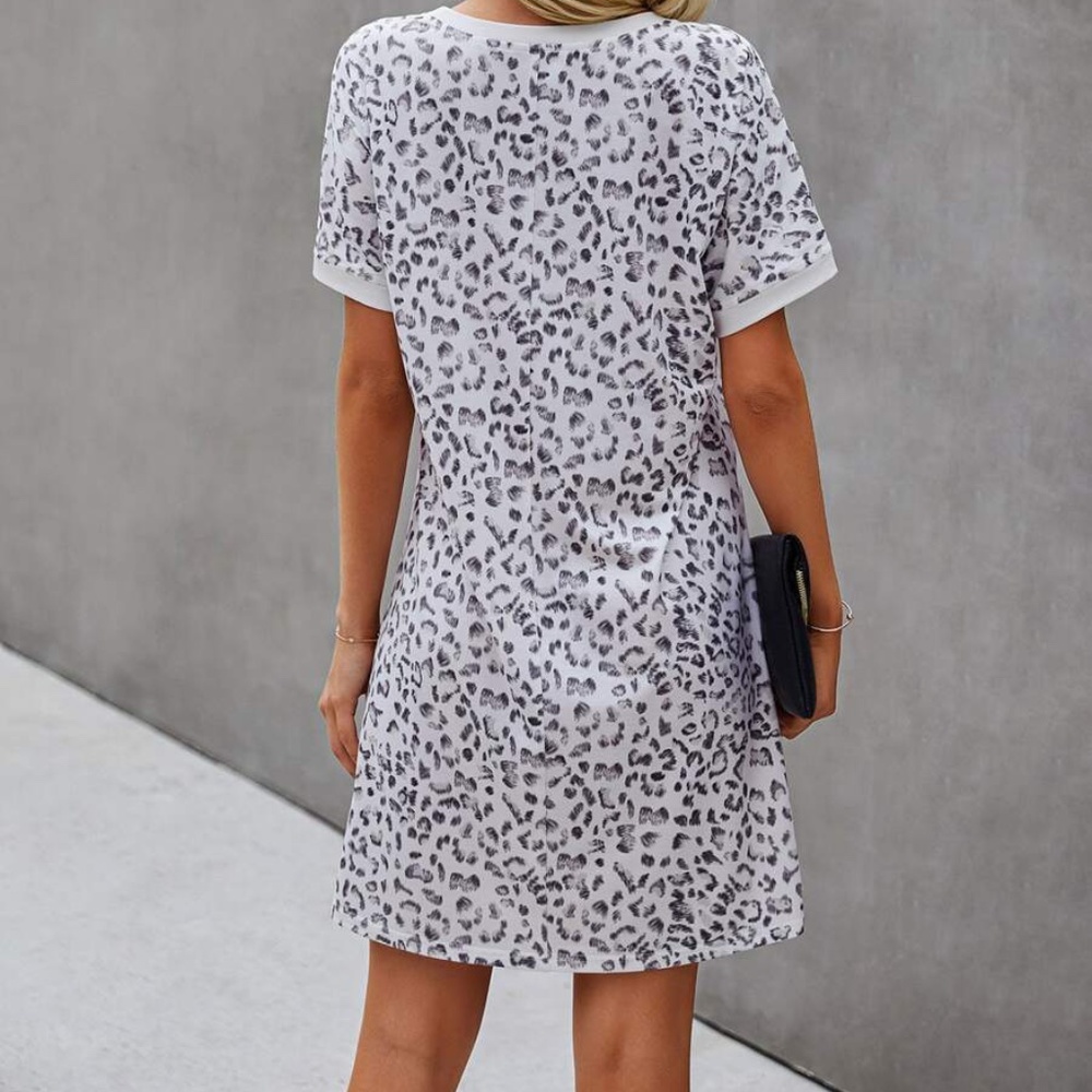 leopard print short sleeve mini dress spring boho - Picture 3 of 4